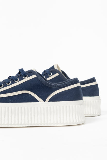 Dorothee Schumacher Cool Canvas Navy Lace-Up Platform Sneakers