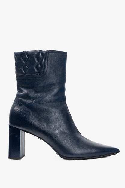 Dorothee Schumacher Dark-Blue Quilted Crackled-Leather Ankle Boots