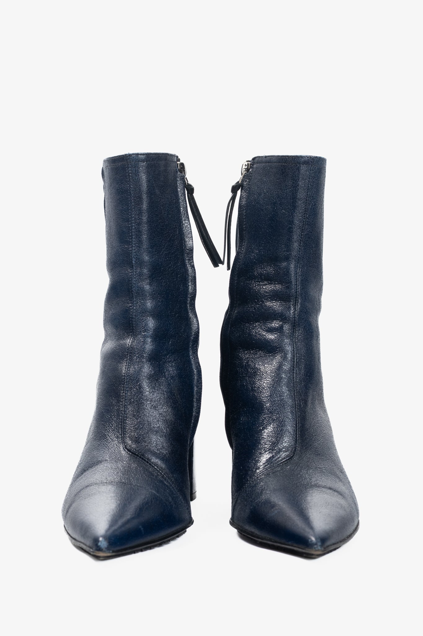 Dorothee Schumacher Dark-Blue Quilted Crackled-Leather Ankle Boots