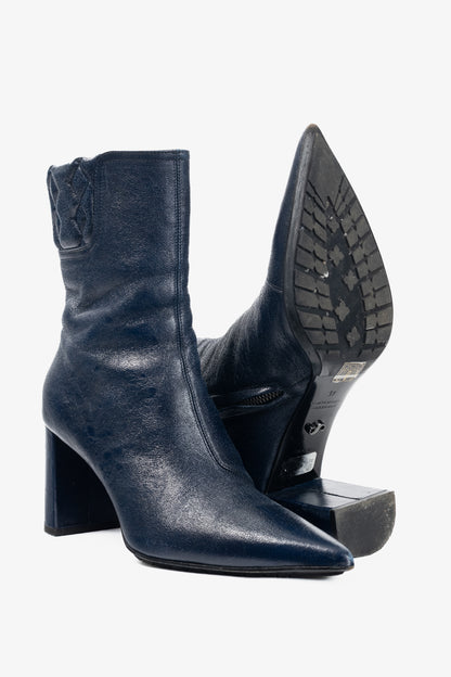 Dorothee Schumacher Dark-Blue Quilted Crackled-Leather Ankle Boots