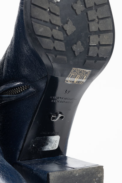 Dorothee Schumacher Dark-Blue Quilted Crackled-Leather Ankle Boots