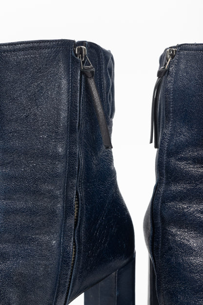 Dorothee Schumacher Dark-Blue Quilted Crackled-Leather Ankle Boots