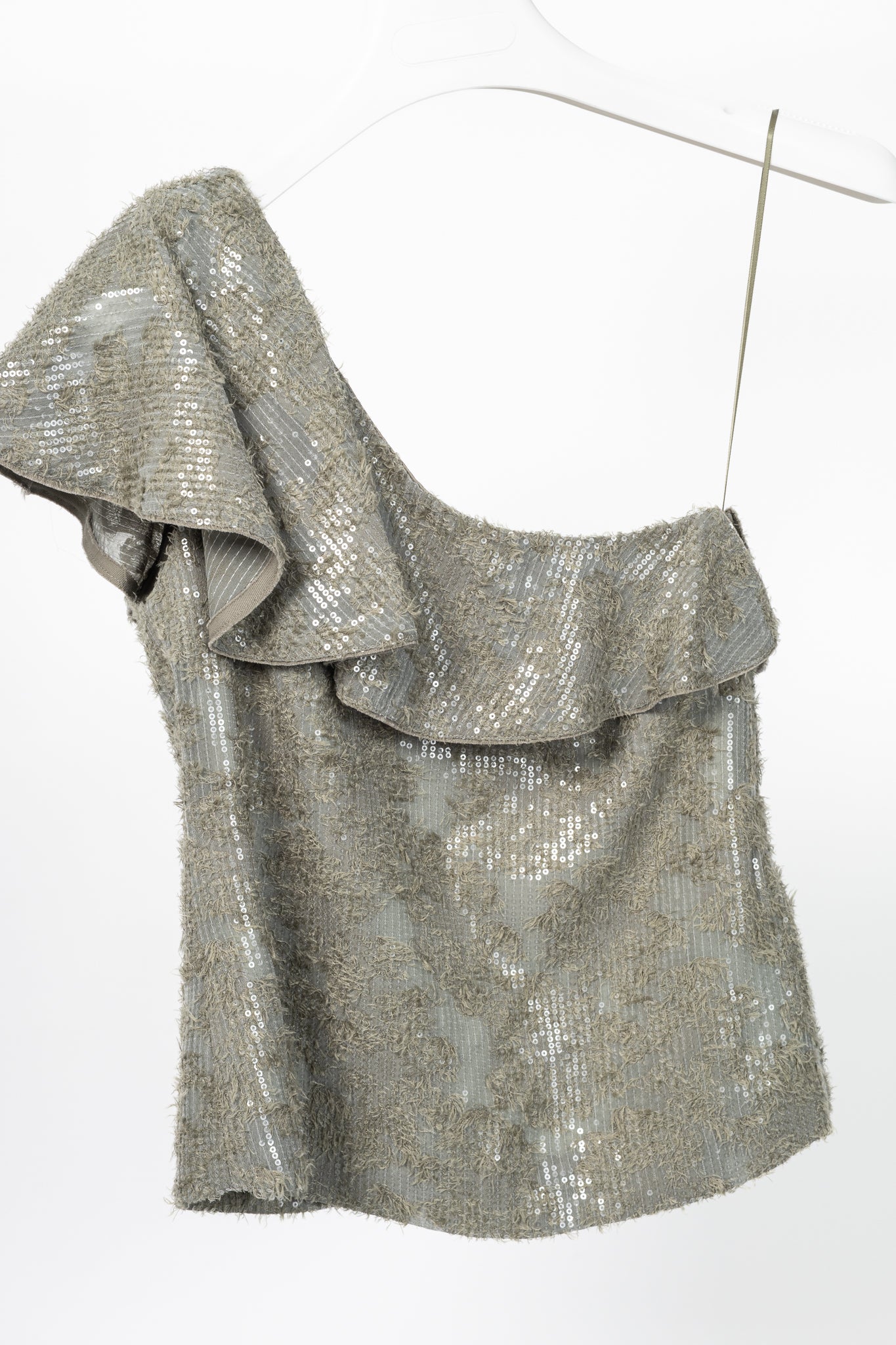 Dorothee Schumacher Sequin Statement Khaki One-Shoulder Top