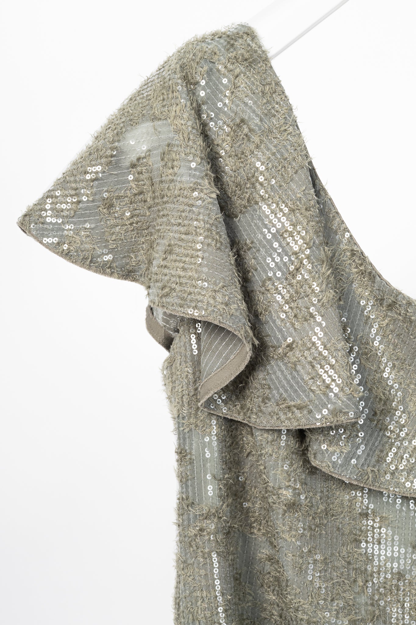 Dorothee Schumacher Sequin Statement Khaki One-Shoulder Top