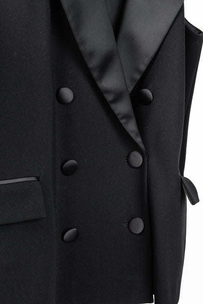 Dorothee Schumacher Emotional Essence Black Double-Breasted Tuxedo Vest