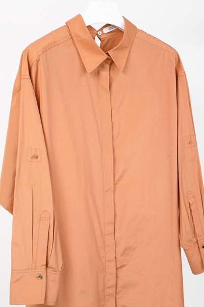 Dorothee Schumacher Spring 2019 Orange Taffeta Oversized Button-Up Shirt
