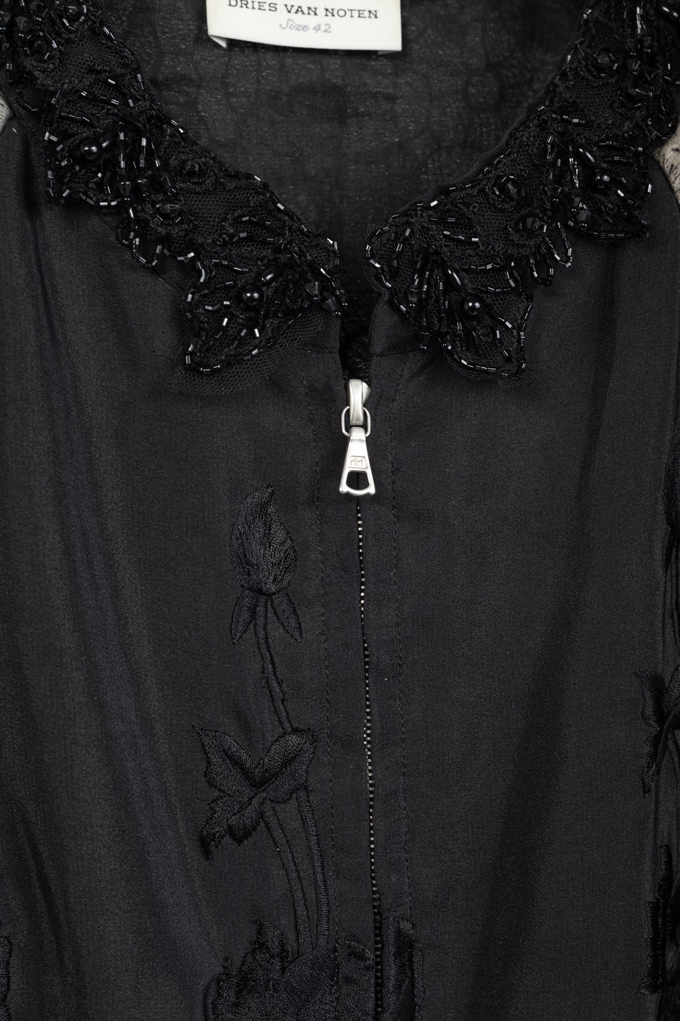 Dries Van Noten Cota Black Embroidered Silk & Lace Bomber Jacket