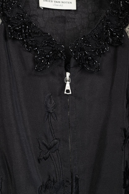 Dries Van Noten Cota Black Embroidered Silk & Lace Bomber Jacket