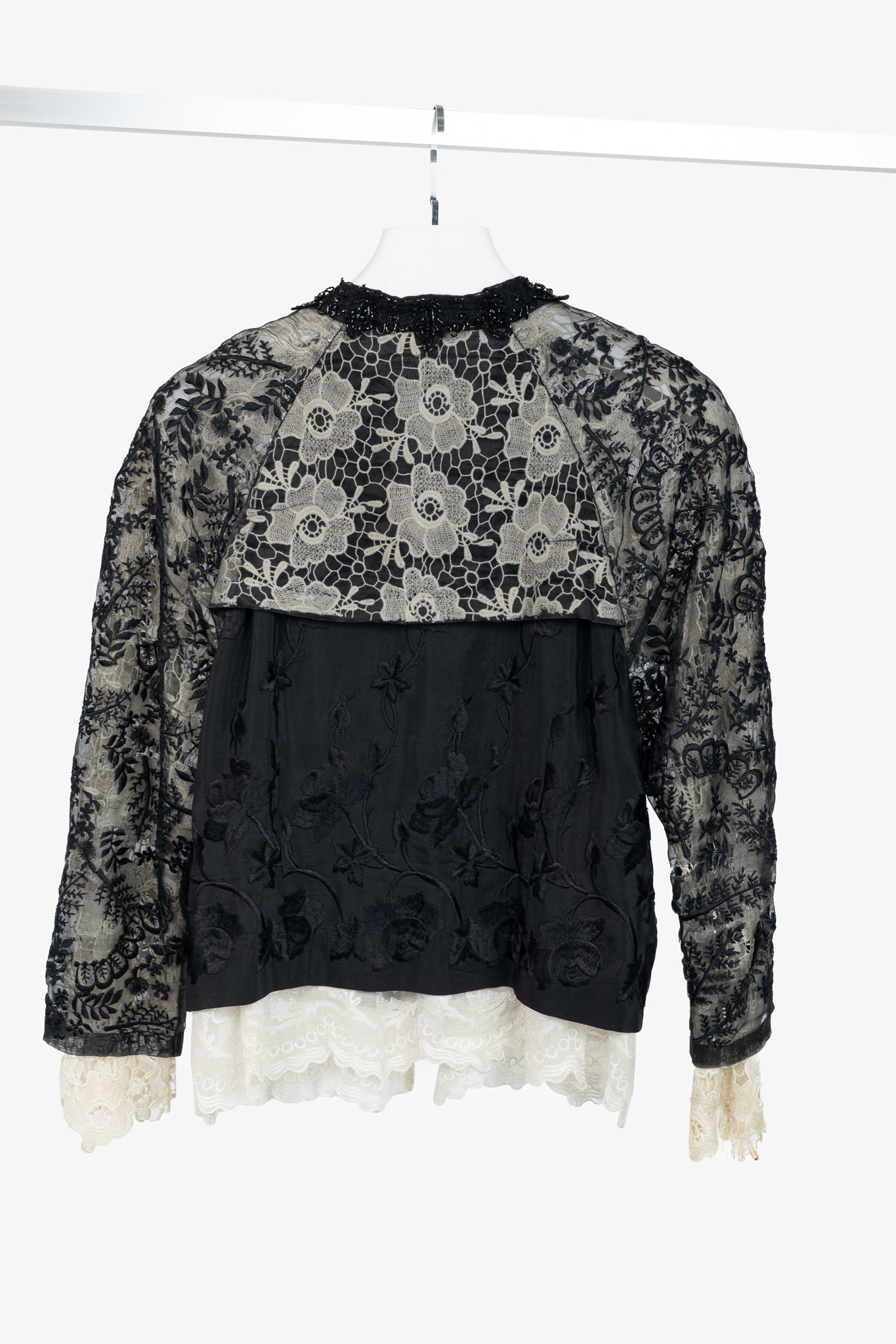 Dries Van Noten Cota Black Embroidered Silk & Lace Bomber Jacket