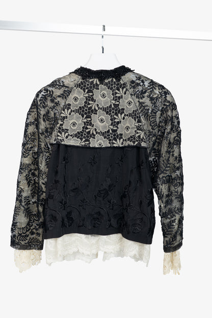 Dries Van Noten Cota Black Embroidered Silk & Lace Bomber Jacket