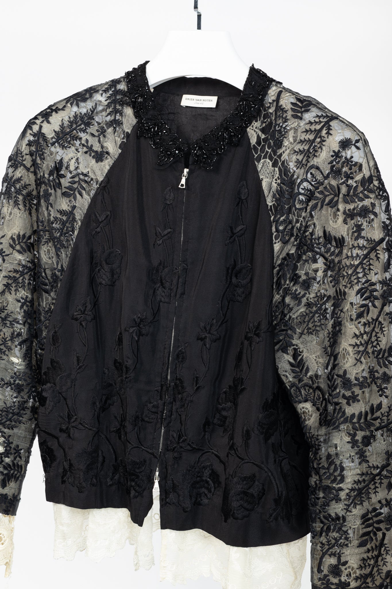 Dries Van Noten Cota Black Embroidered Silk & Lace Bomber Jacket