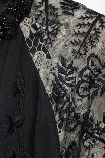 Dries Van Noten Cota Black Embroidered Silk & Lace Bomber Jacket