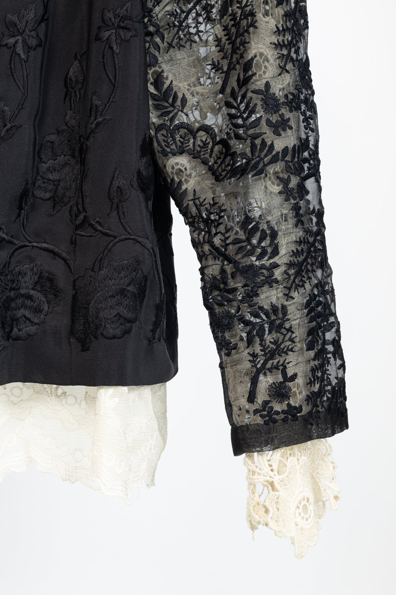 Dries Van Noten Cota Black Embroidered Silk & Lace Bomber Jacket