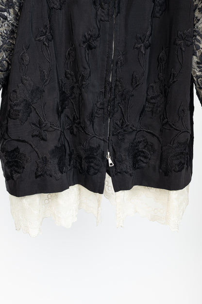Dries Van Noten Cota Black Embroidered Silk & Lace Bomber Jacket