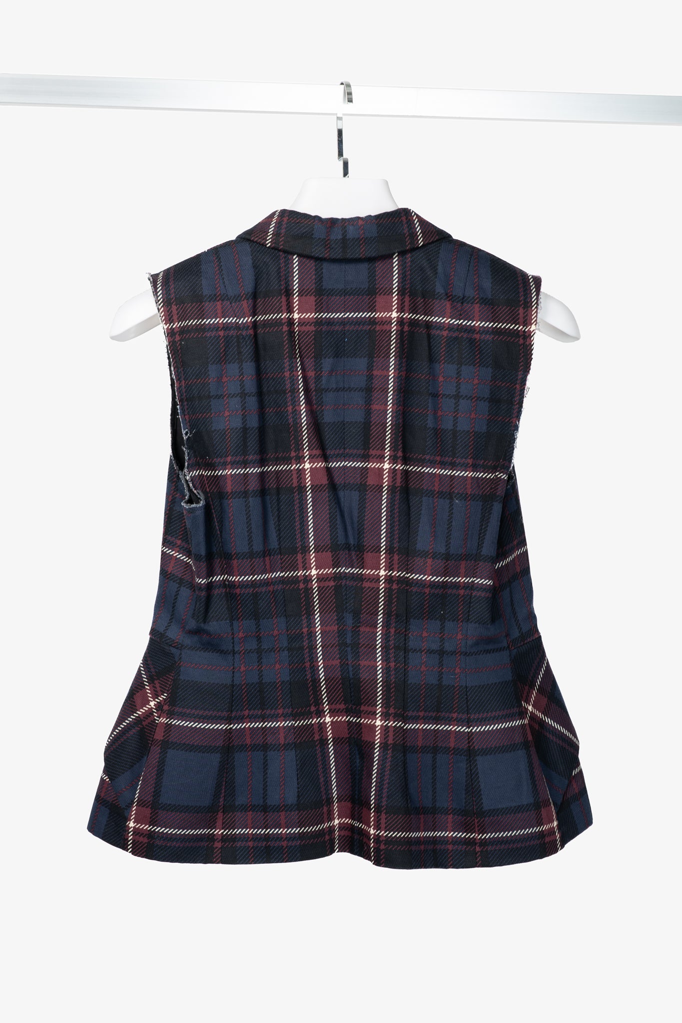 Dries Van Noten SS13 Runway Burgundy & Navy Cotton & Linen Plaid Peplum Vest