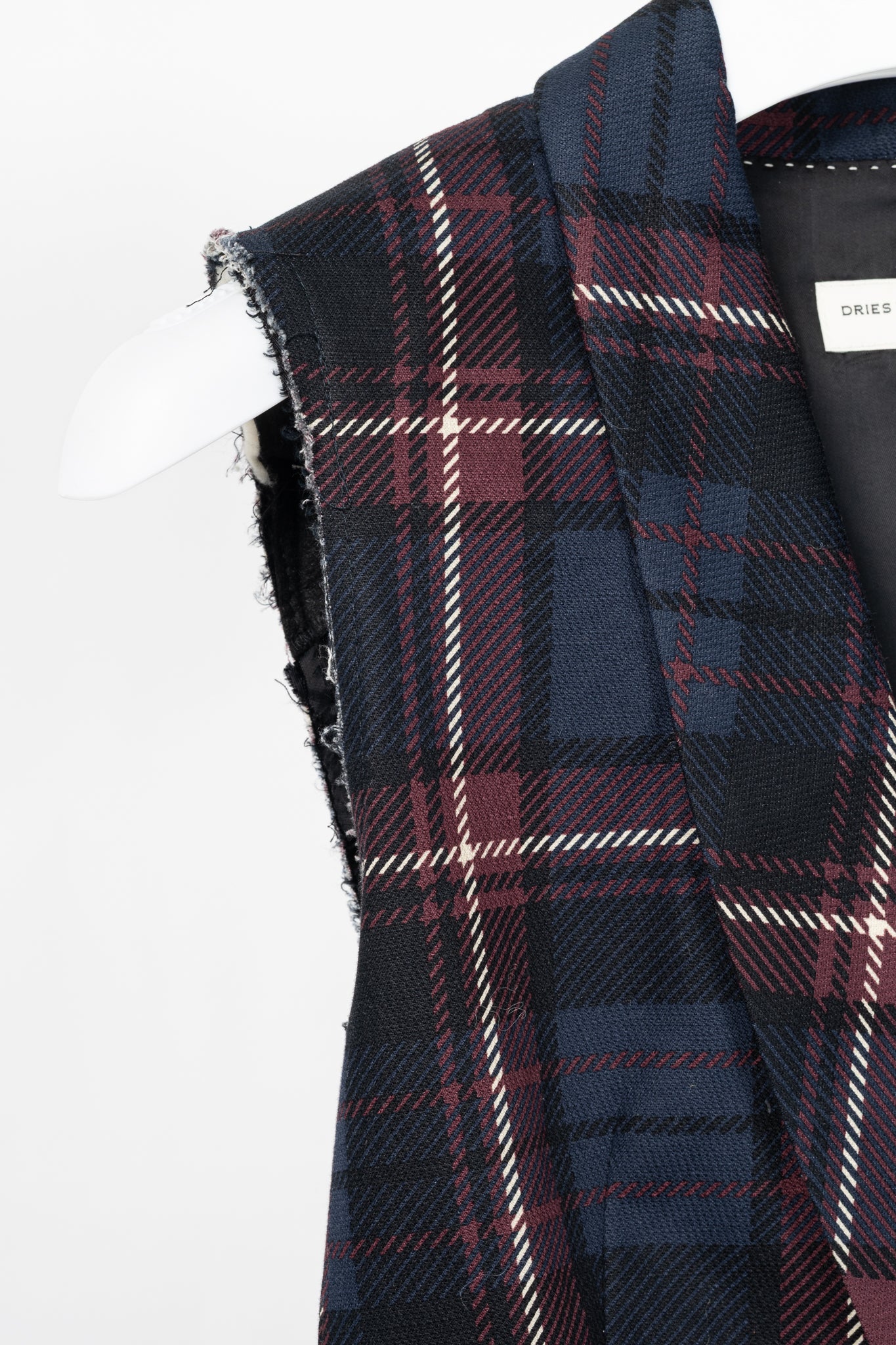Dries Van Noten SS13 Runway Burgundy & Navy Cotton & Linen Plaid Peplum Vest