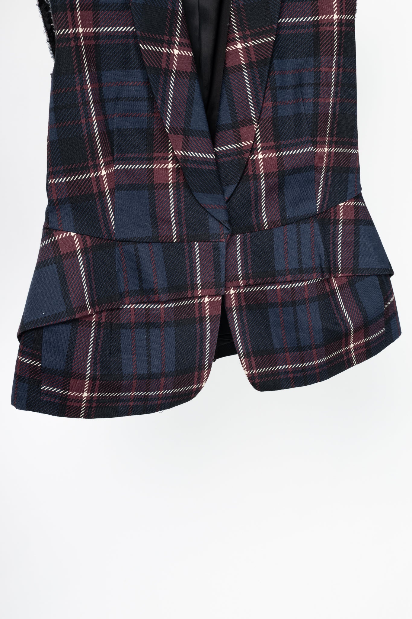 Dries Van Noten SS13 Runway Burgundy & Navy Cotton & Linen Plaid Peplum Vest
