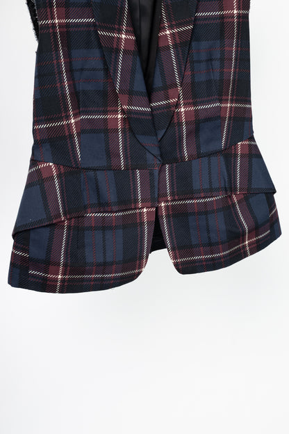 Dries Van Noten SS13 Runway Burgundy & Navy Cotton & Linen Plaid Peplum Vest