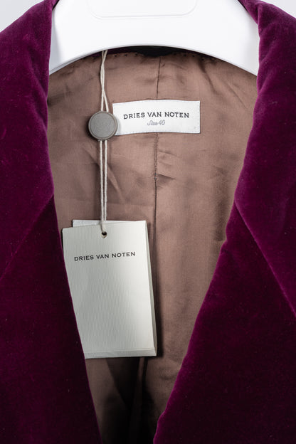 Dries Van Noten AW/20 Runway Rawn Shortbis Dark-Pink Velvet Cap-Sleeve Coat