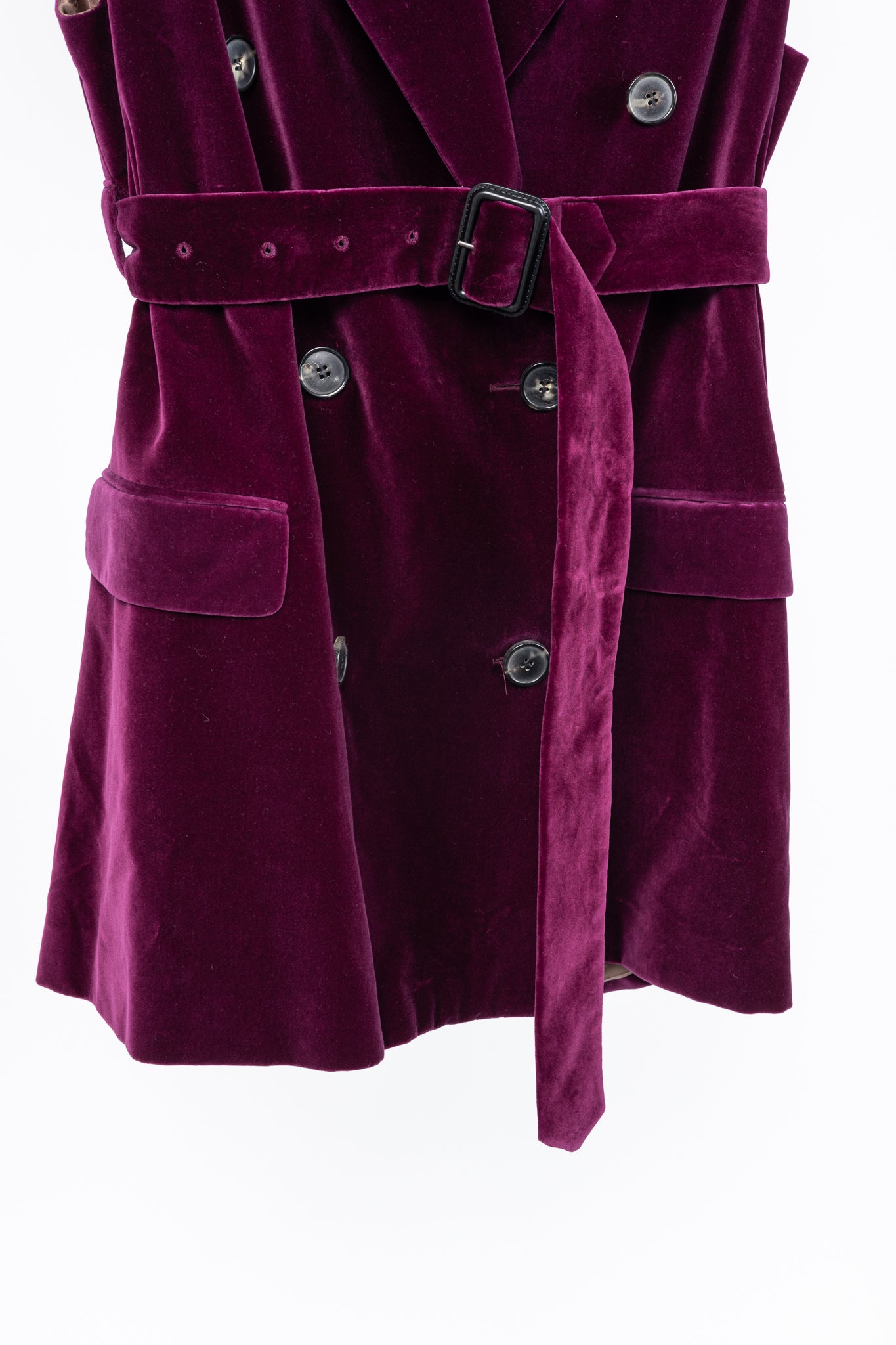 Dries Van Noten AW/20 Runway Rawn Shortbis Dark-Pink Velvet Cap-Sleeve Coat