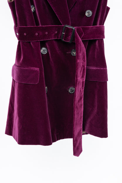Dries Van Noten AW/20 Runway Rawn Shortbis Dark-Pink Velvet Cap-Sleeve Coat