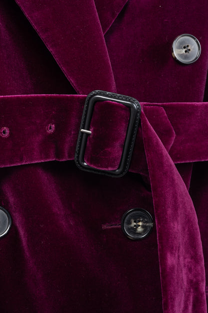 Dries Van Noten AW/20 Runway Rawn Shortbis Dark-Pink Velvet Cap-Sleeve Coat