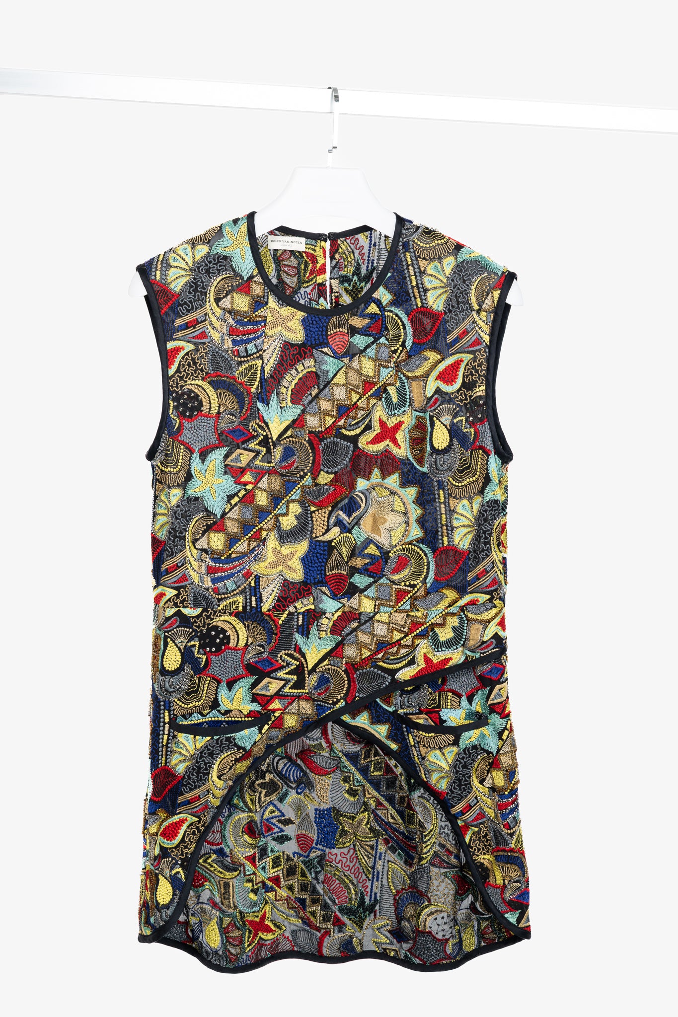 Dries Van Noten SS/15 Runway Multicolour Beaded Sleeveless Hi-Lo Top