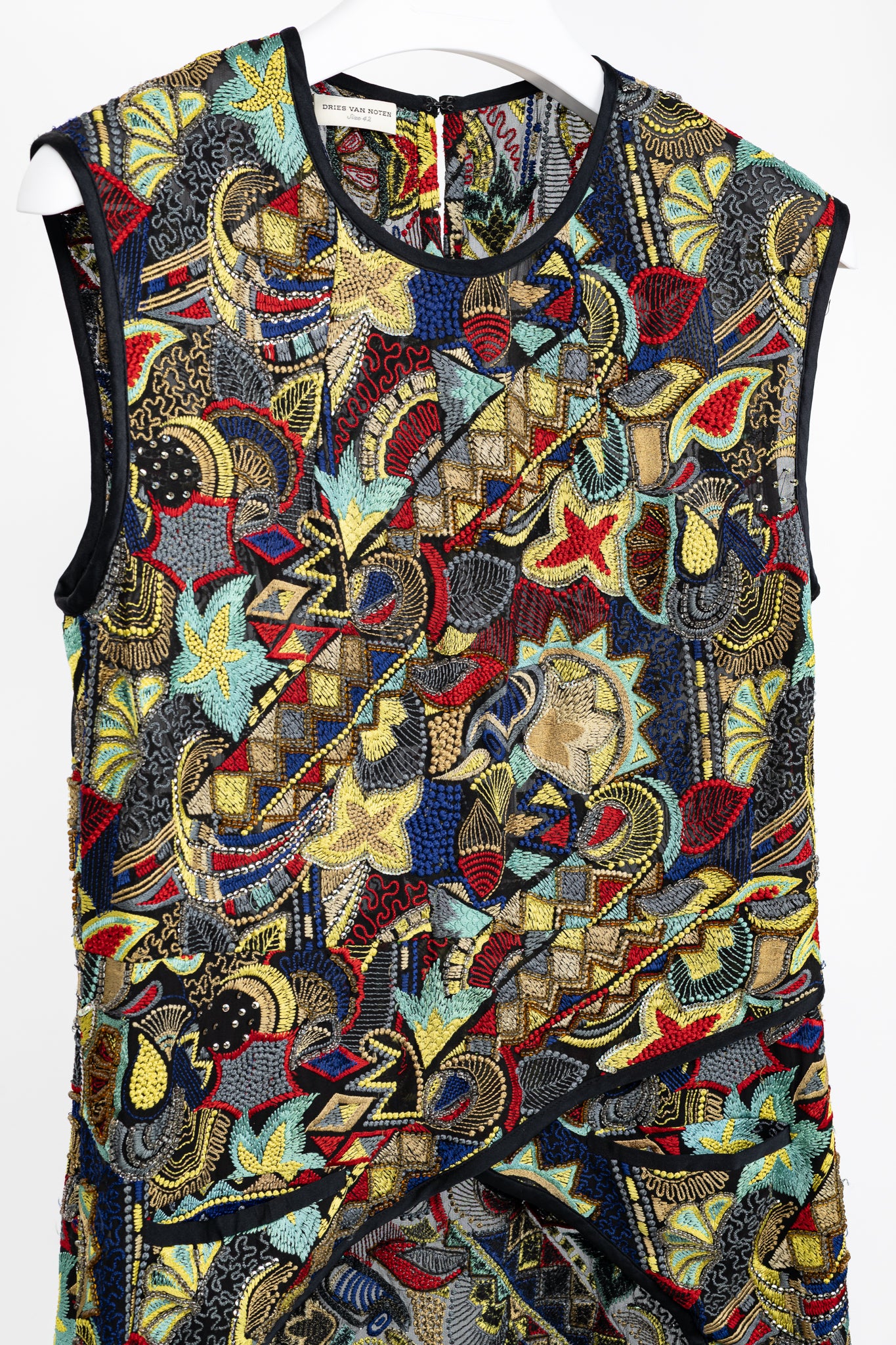 Dries Van Noten SS/15 Runway Multicolour Beaded Sleeveless Hi-Lo Top