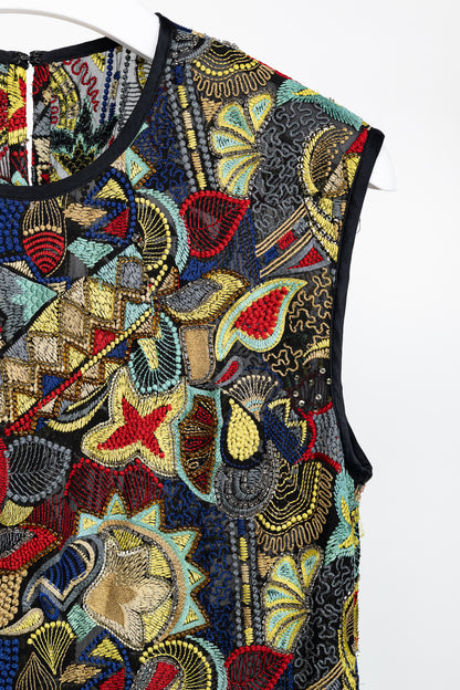 Dries Van Noten SS/15 Runway Multicolour Beaded Sleeveless Hi-Lo Top