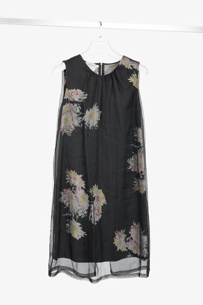 Dries Van Noten SS/13 Black Floral Silk-Organza Mini Dress
