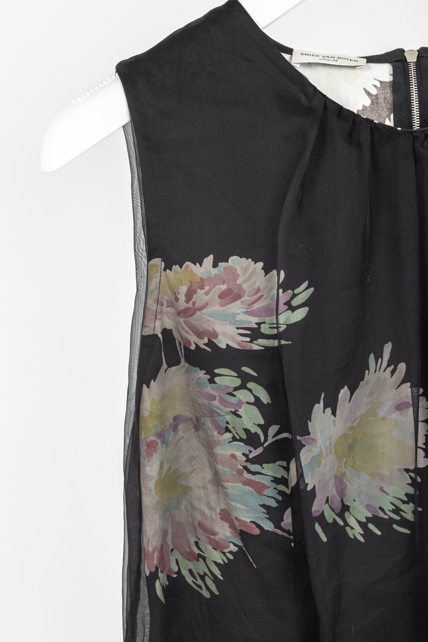 Dries Van Noten SS/13 Black Floral Silk-Organza Mini Dress