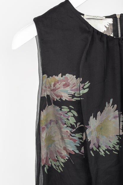 Dries Van Noten SS/13 Black Floral Silk-Organza Mini Dress