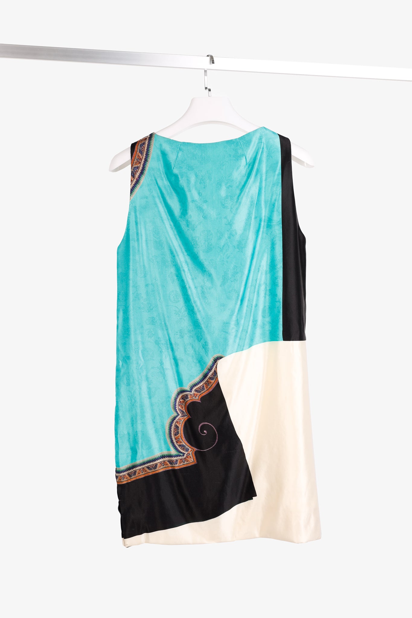 Dries Van Noten AW/12 Teal Printed Satin Sleeveless Mini Shift Dress