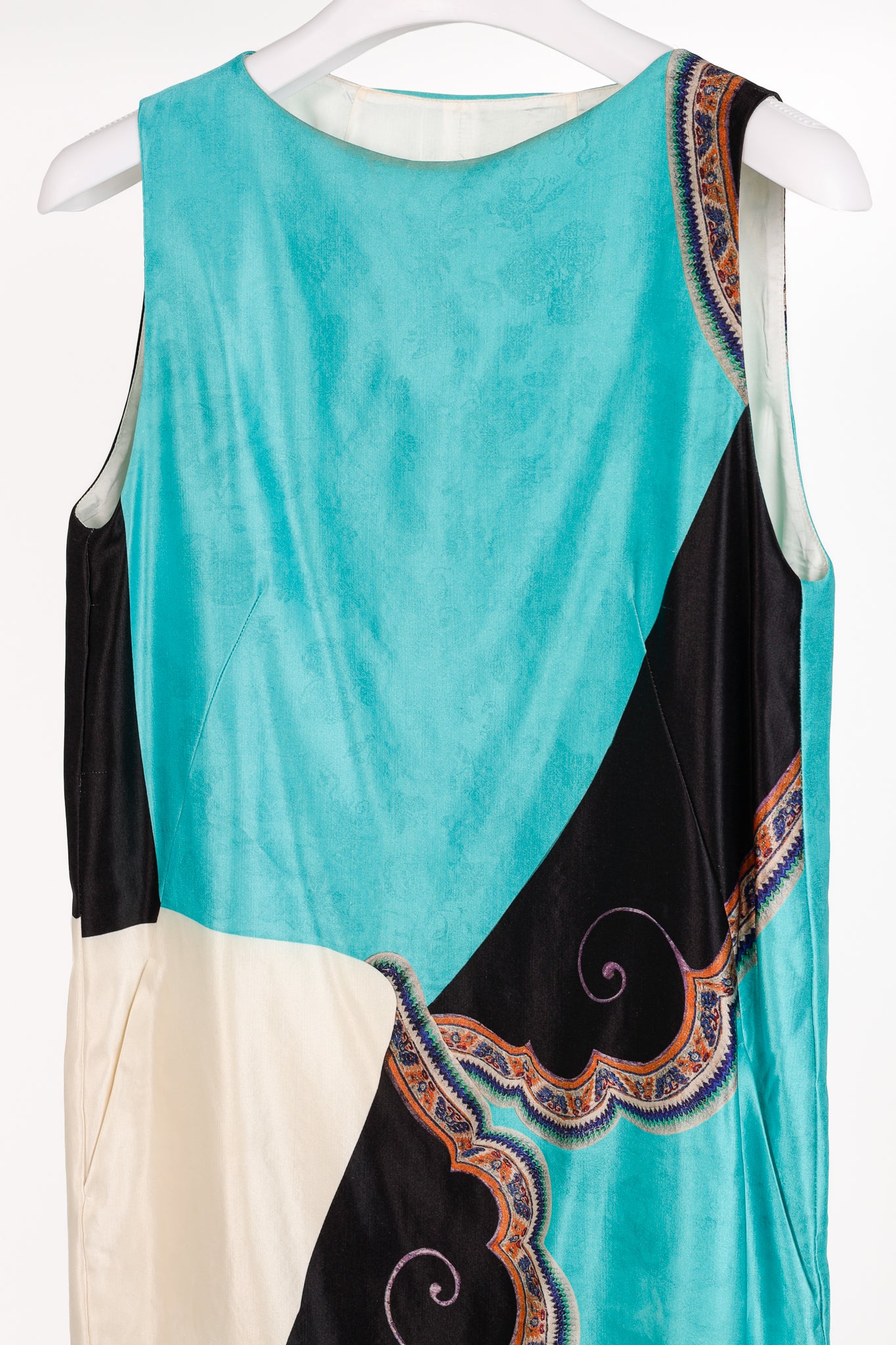 Dries Van Noten AW/12 Teal Printed Satin Sleeveless Mini Shift Dress