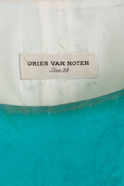 Dries Van Noten AW/12 Teal Printed Satin Sleeveless Mini Shift Dress