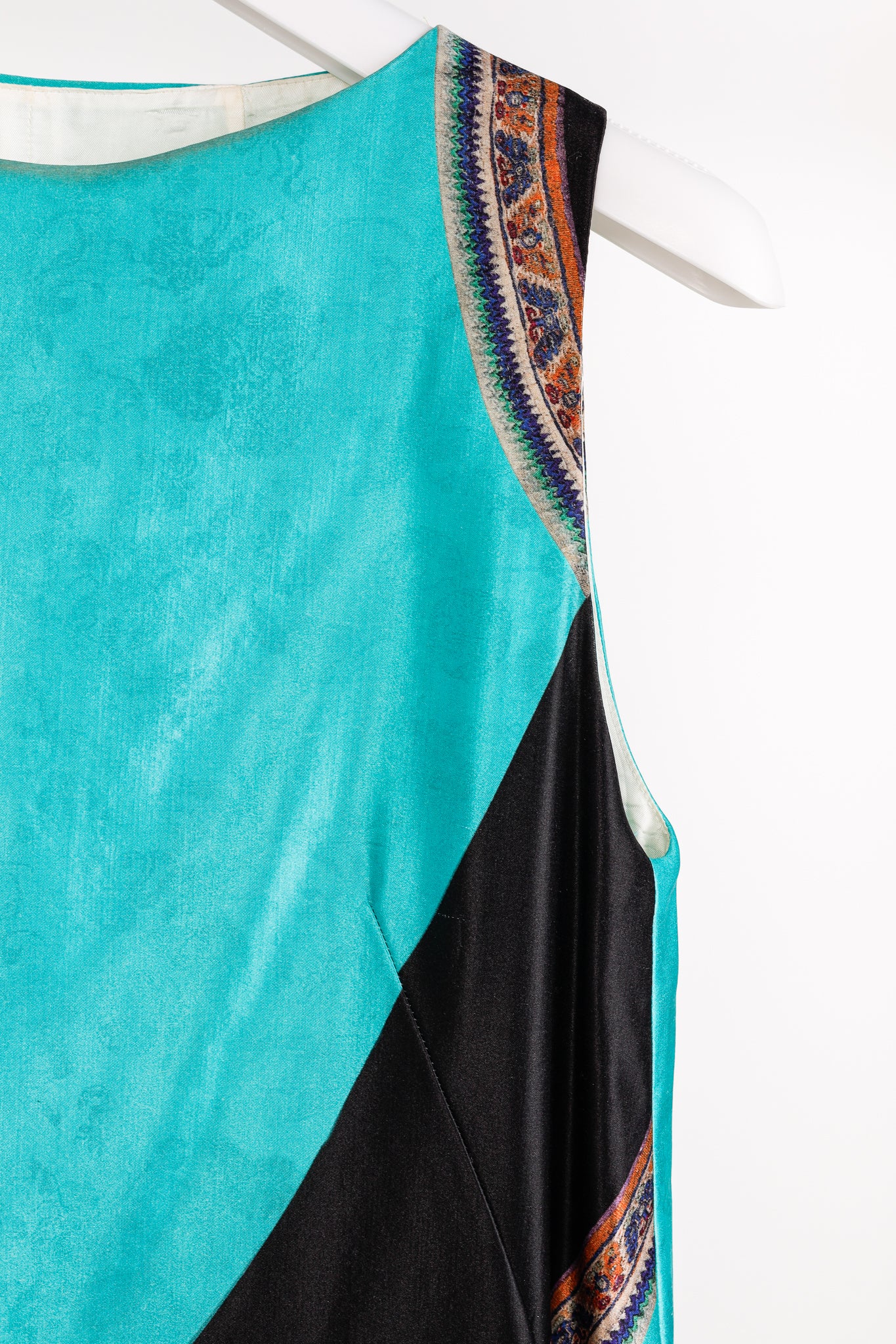 Dries Van Noten AW/12 Teal Printed Satin Sleeveless Mini Shift Dress