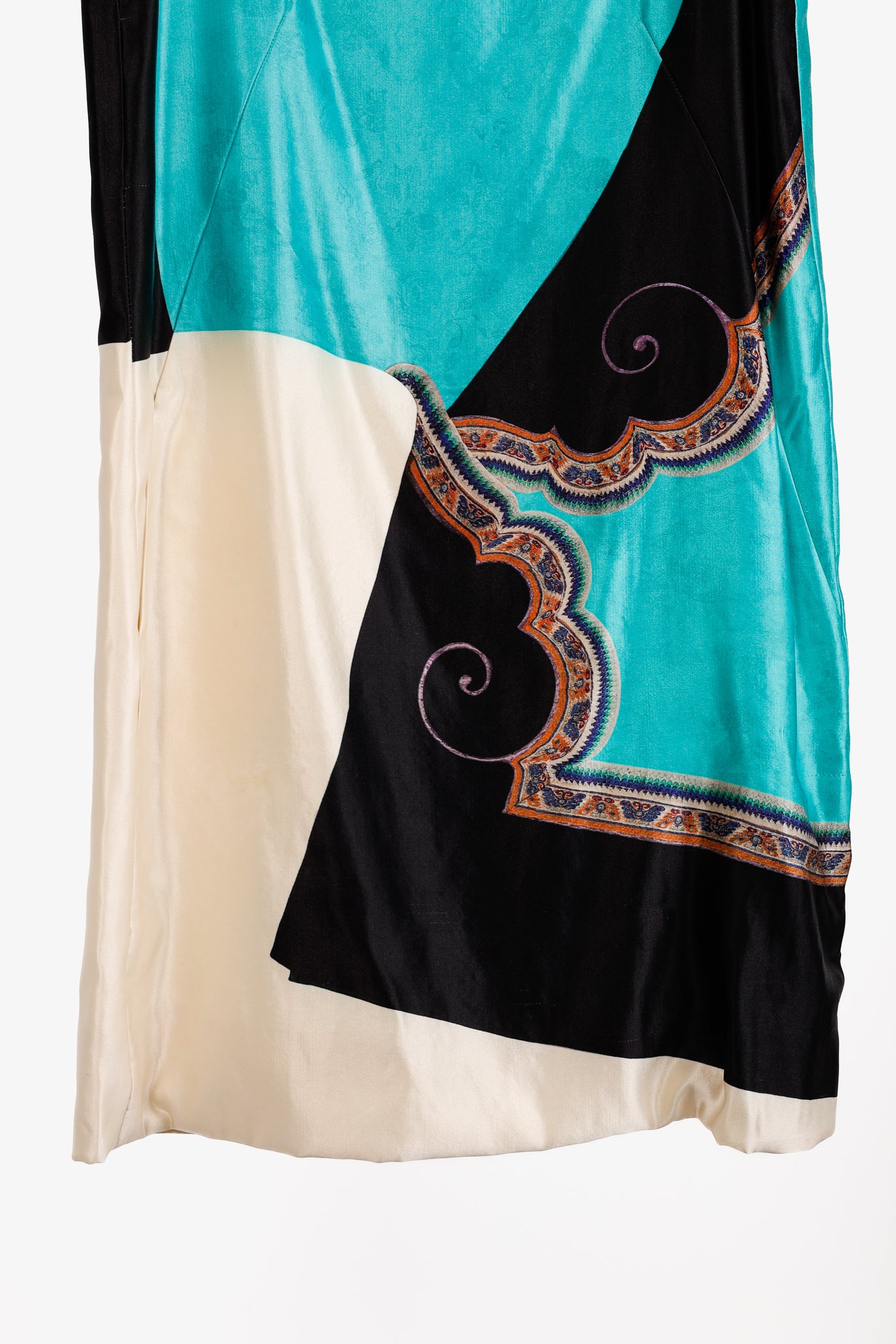 Dries Van Noten AW/12 Teal Printed Satin Sleeveless Mini Shift Dress