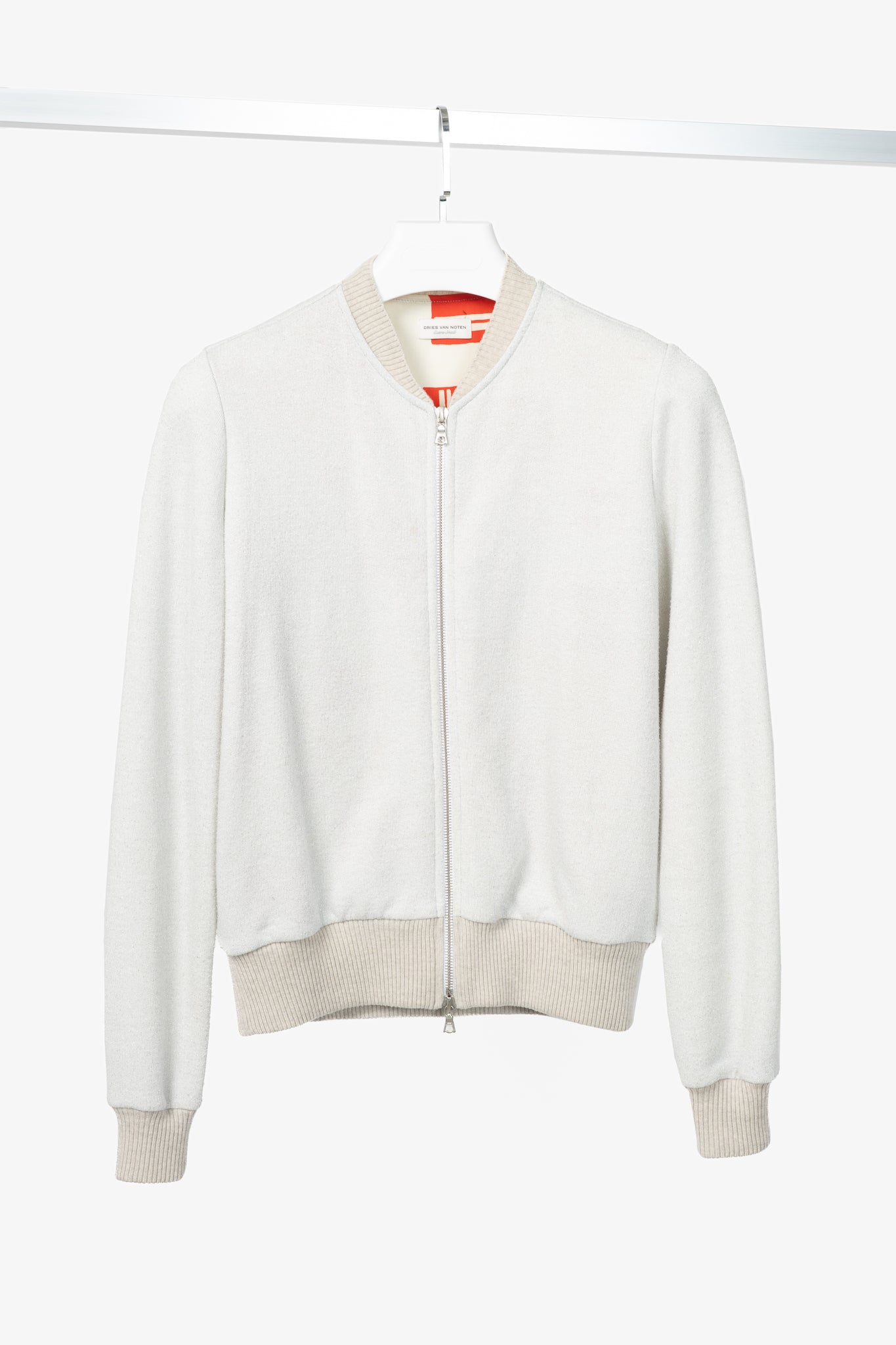 Dries Van Noten SS18 Hando Silver Cotton-Blend Lurex-Knit Bomber Jacket