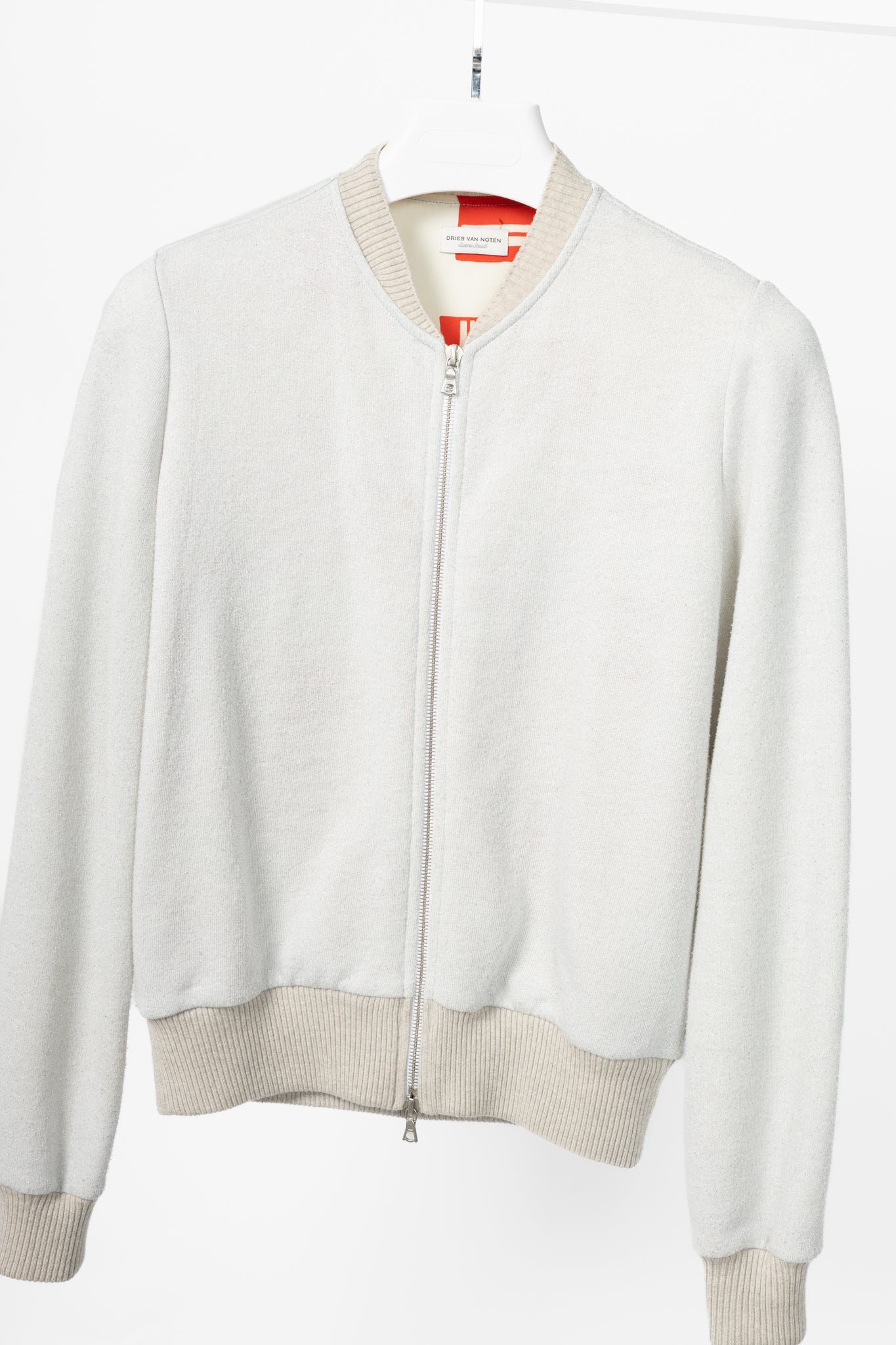 Dries Van Noten SS18 Hando Silver Cotton-Blend Lurex-Knit Bomber Jacket