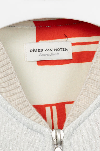 Dries Van Noten SS18 Hando Silver Cotton-Blend Lurex-Knit Bomber Jacket
