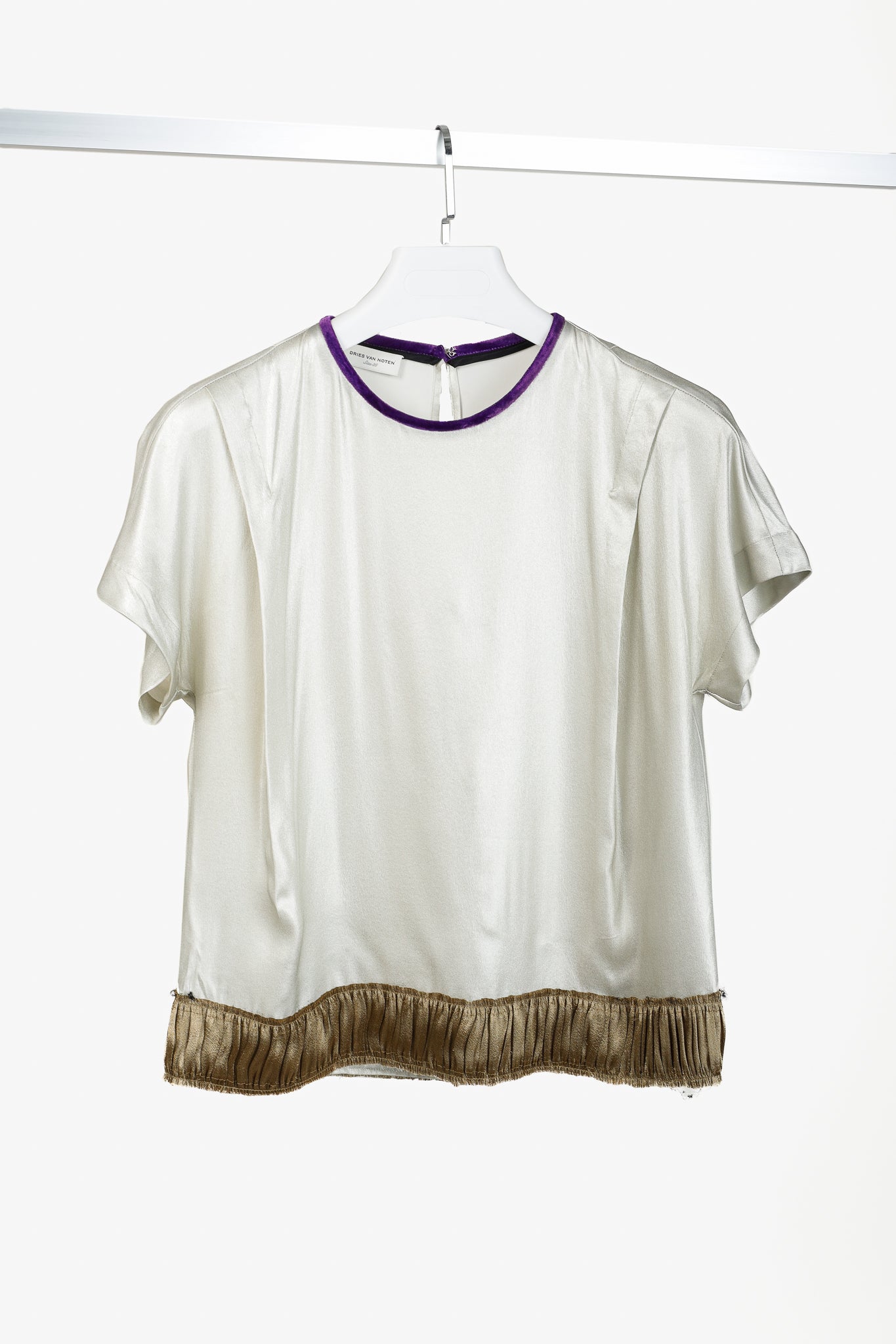 Dries Van Noten AW/16 Champagne Silk Gathered-Hem Blouse
