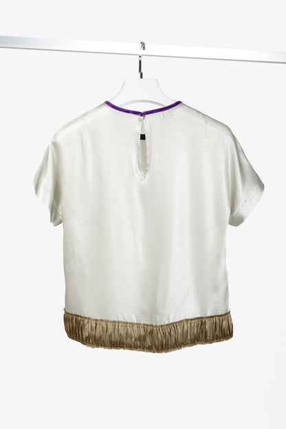 Dries Van Noten AW/16 Champagne Silk Gathered-Hem Blouse