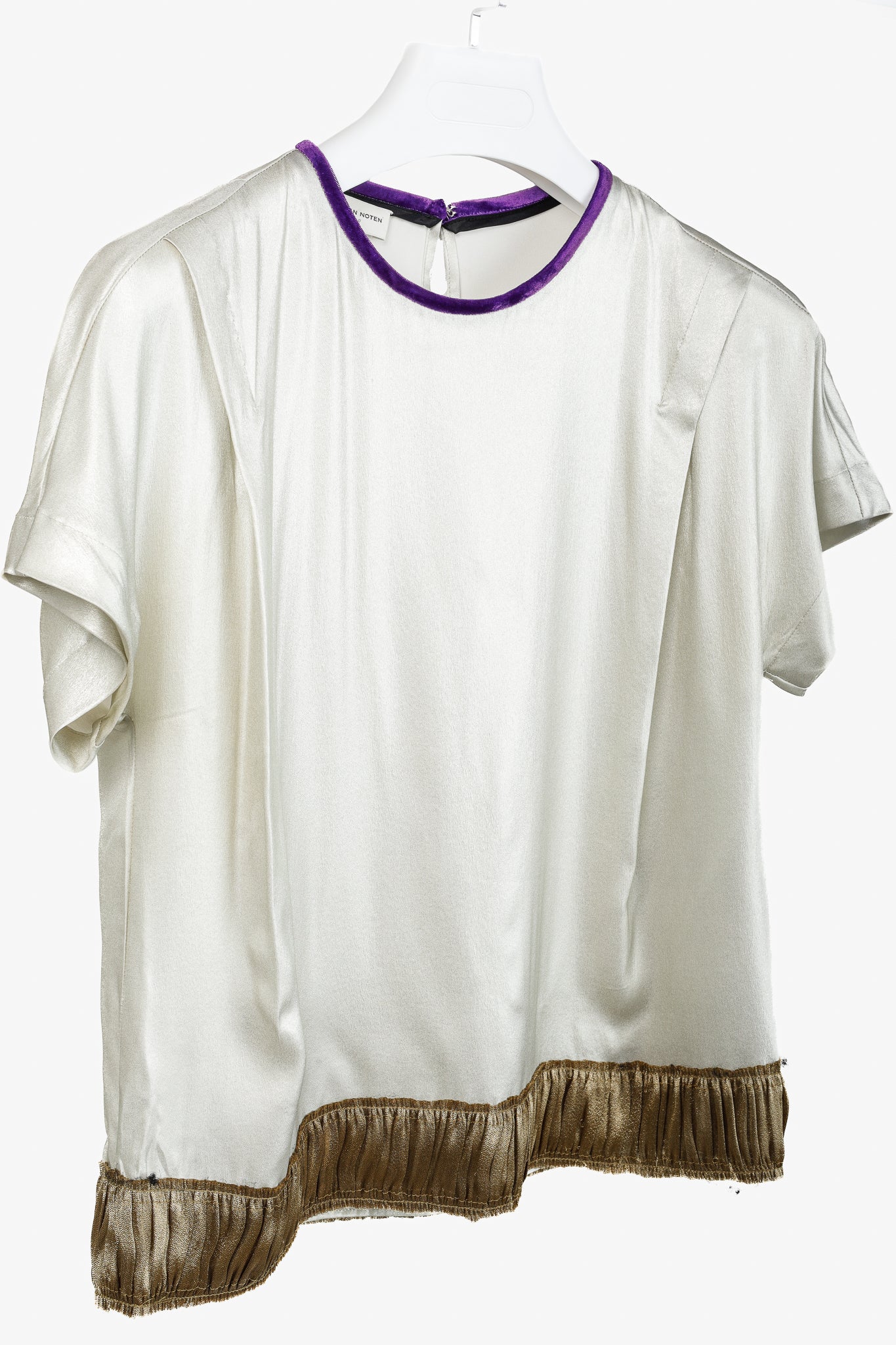 Dries Van Noten AW/16 Champagne Silk Gathered-Hem Blouse