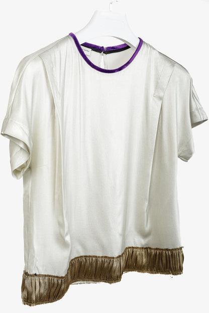 Dries Van Noten AW/16 Champagne Silk Gathered-Hem Blouse