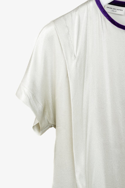 Dries Van Noten AW/16 Champagne Silk Gathered-Hem Blouse