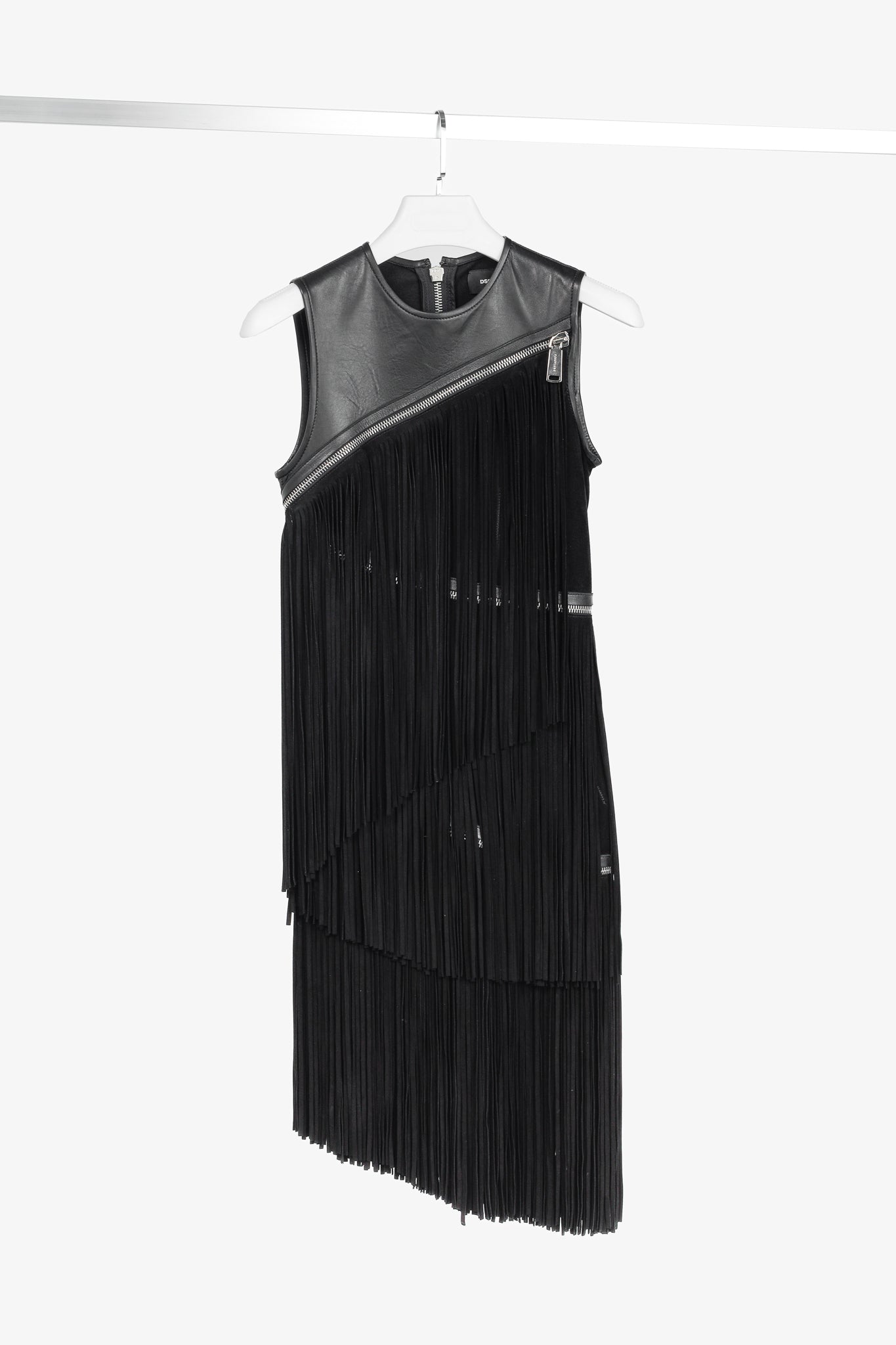 Dsquared2 PF/15 Black Suede-Fringe Sleeveless Mini Dress