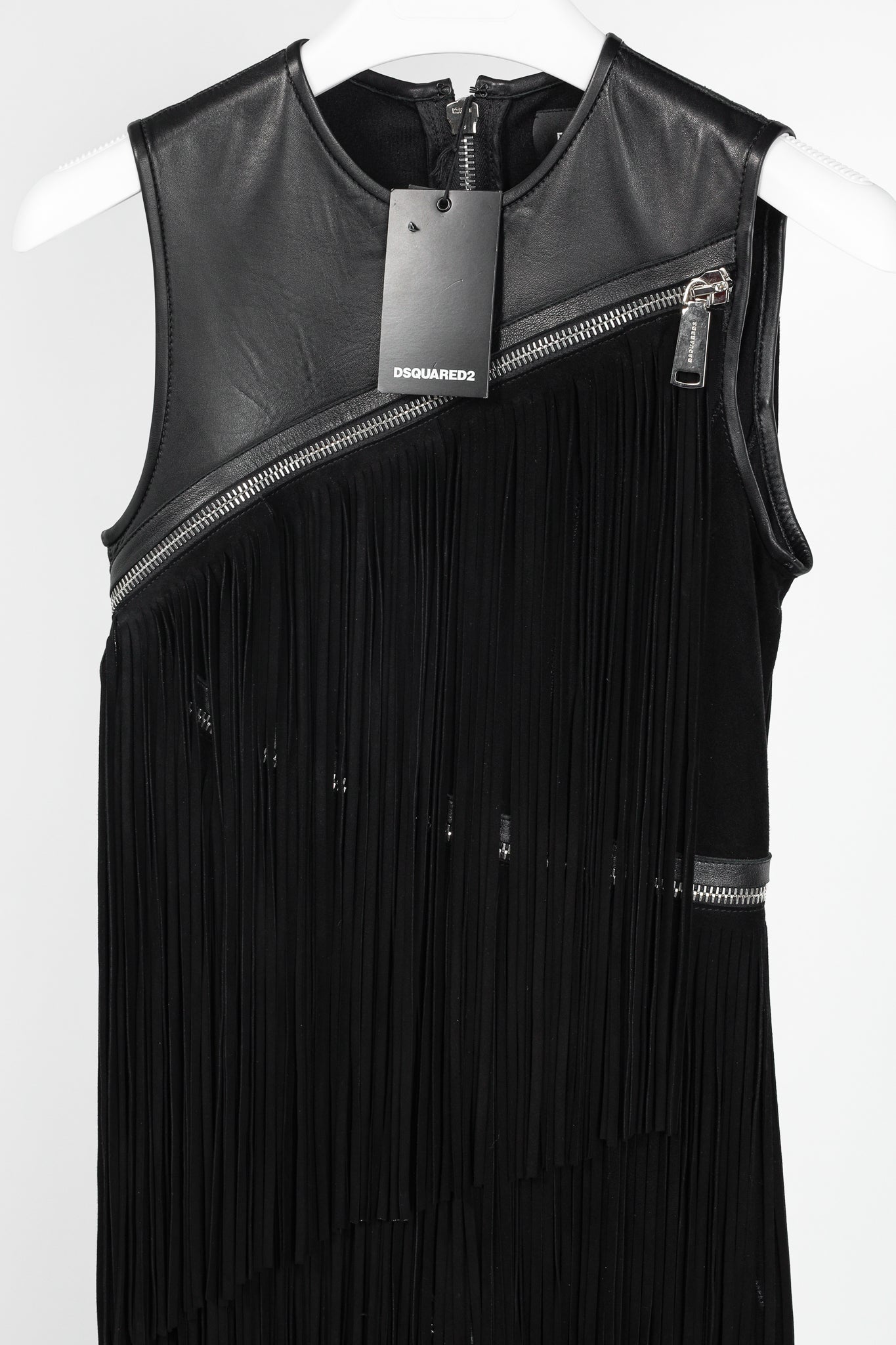 Dsquared2 PF/15 Black Suede-Fringe Sleeveless Mini Dress