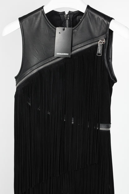 Dsquared2 PF/15 Black Suede-Fringe Sleeveless Mini Dress