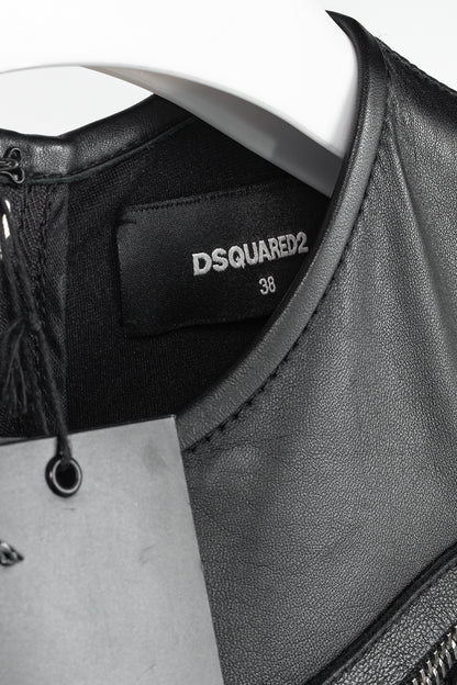 Dsquared2 PF/15 Black Suede-Fringe Sleeveless Mini Dress