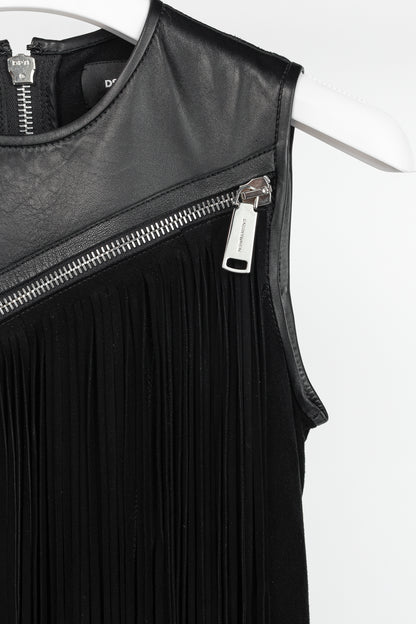 Dsquared2 PF/15 Black Suede-Fringe Sleeveless Mini Dress